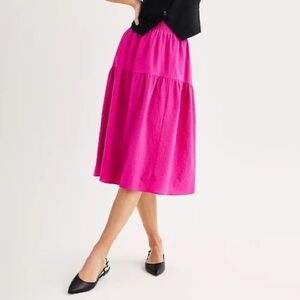 Nine West Smocked Waist Modal Blend Midi Skirt in Magenta Pink, Women's XL